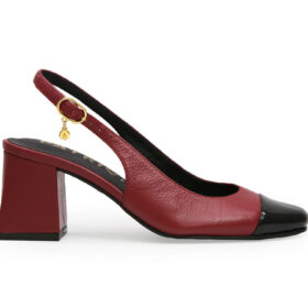 Zapatilla de tacon en cuero cereza