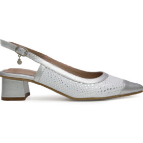 Zapatilla de tacon en cuero plata