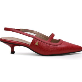 Zapatilla de tacon en cuero rojo