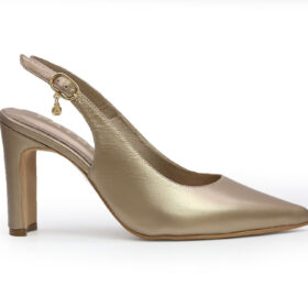 Zapatilla de tacon en cuero oro