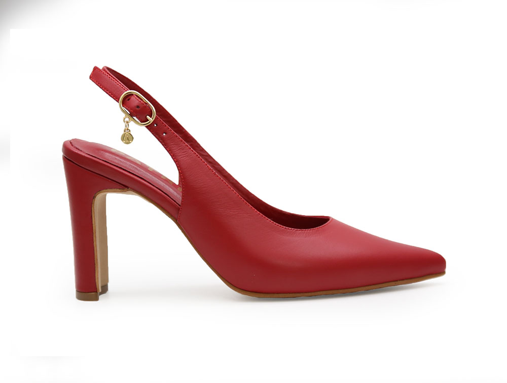 Zapatilla de tacon en cuero rojo