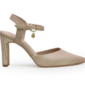 Zapatilla de tacon en cuero pardo