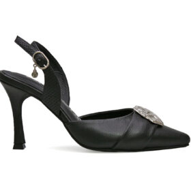 Zapatilla de tacon en cuero negro