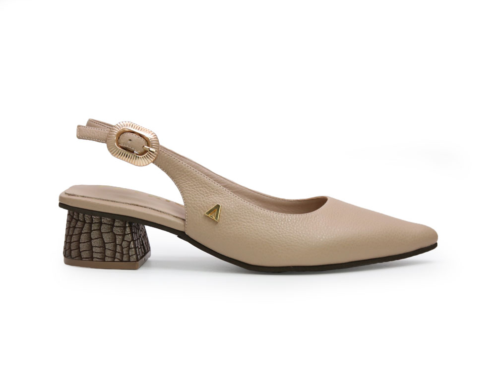 Zapatilla de tacon en cuero nude