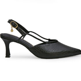 Zapatilla de tacon en cuero negro