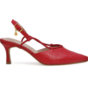 Zapatilla de tacon en cuero rojo