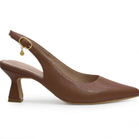 Zapatilla de tacón en cuero coñac