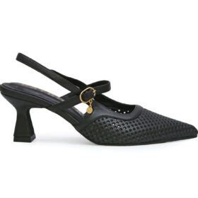 Zapatilla de tacon en cuero negro