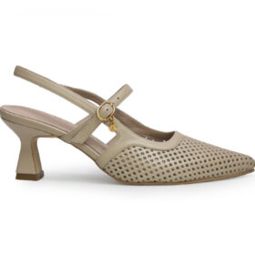 Zapatilla de tacon en cuero arena