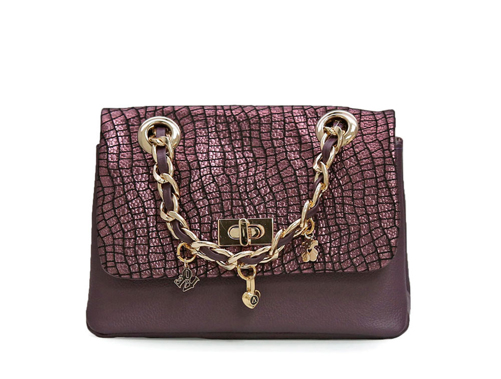 Bolso en cuero berenjena