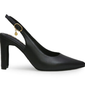 Zapatilla de tacon en cuero negro