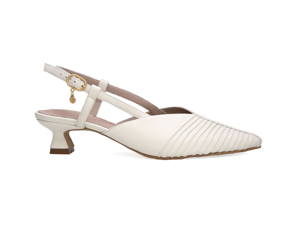 Zapatilla de tacon en cuero blanco