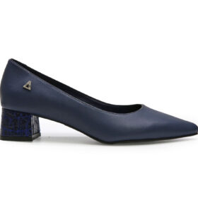 Zapatilla de tacon en cuero azul