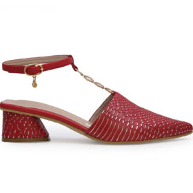 Zapatilla de tacon en cuero rojo