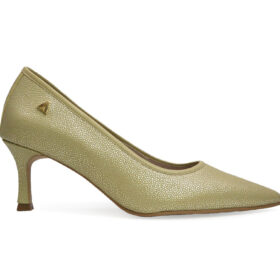 Zapatilla de tacon en cuero verde