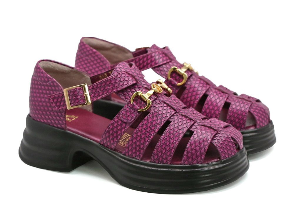 Alternative view of Sandalia en cuero magenta