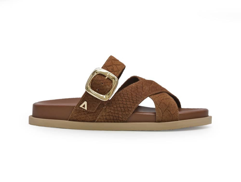 Sandalia en cuero azul miel