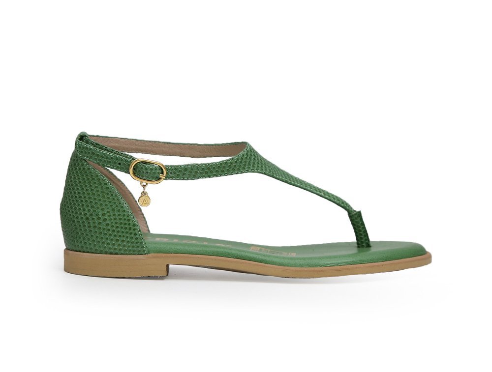 Sandalia en cuero verde