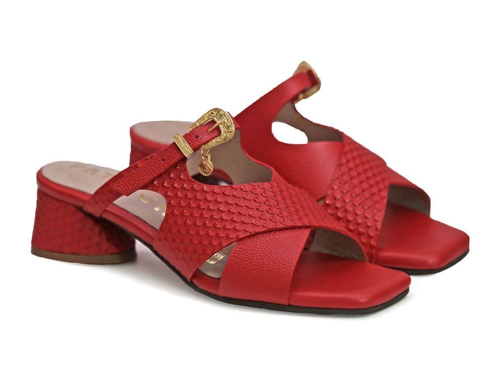 Alternative view of Sandalia en cuero rojo