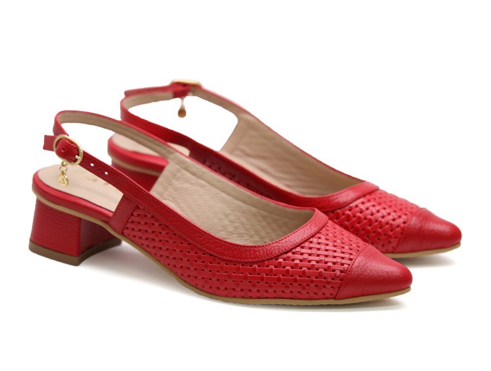 Alternative view of Zapatilla de tacon en cuero rojo