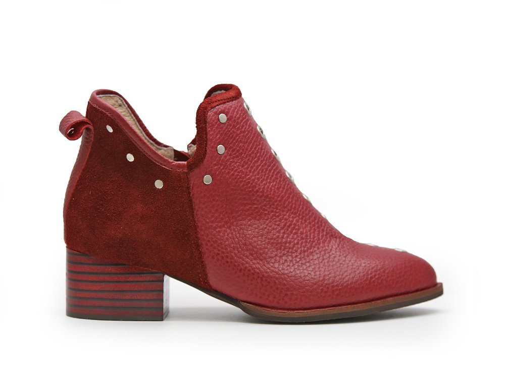 Botin en cuero cereza