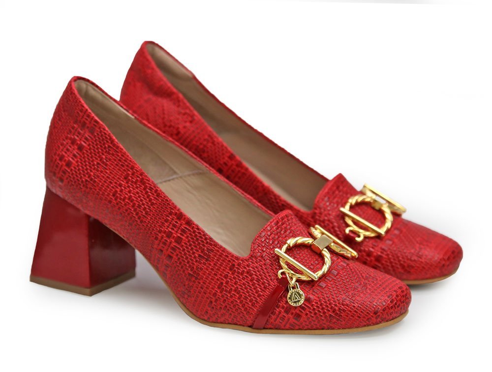 Alternative view of Zapatilla de tacon en cuero rojo