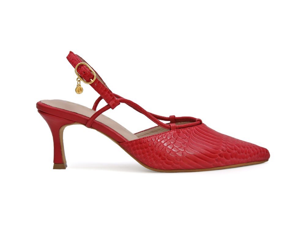 Zapatilla de tacon en cuero rojo