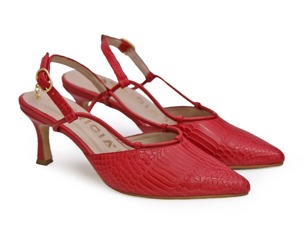 Alternative view of Zapatilla de tacon en cuero rojo