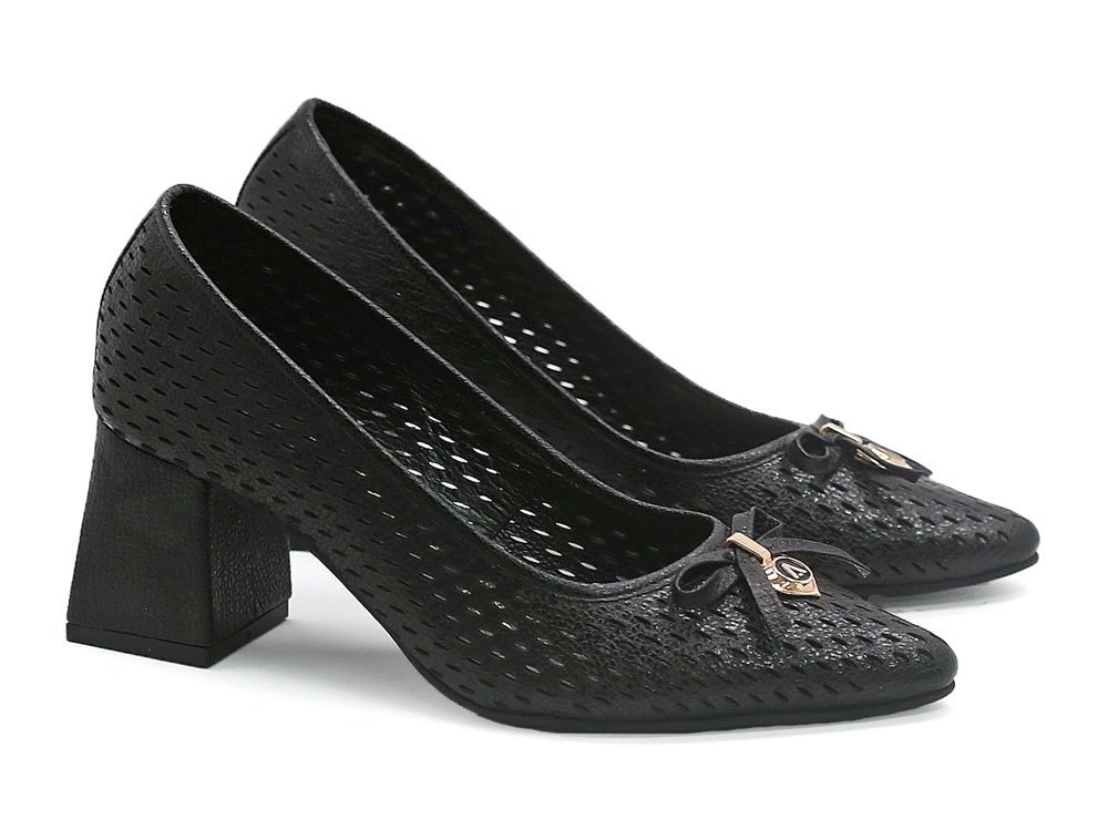 Zapatilla de tacon en cuero negro - Imagen 2