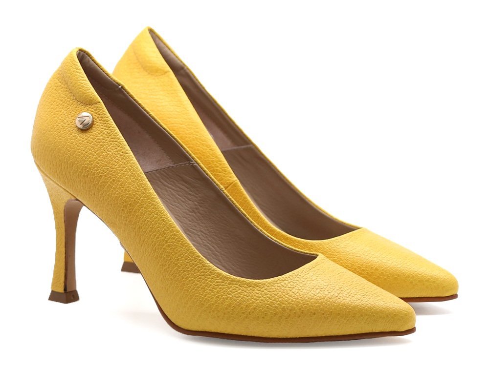 Alternative view of Zapatilla de tacon en cuero mostaza