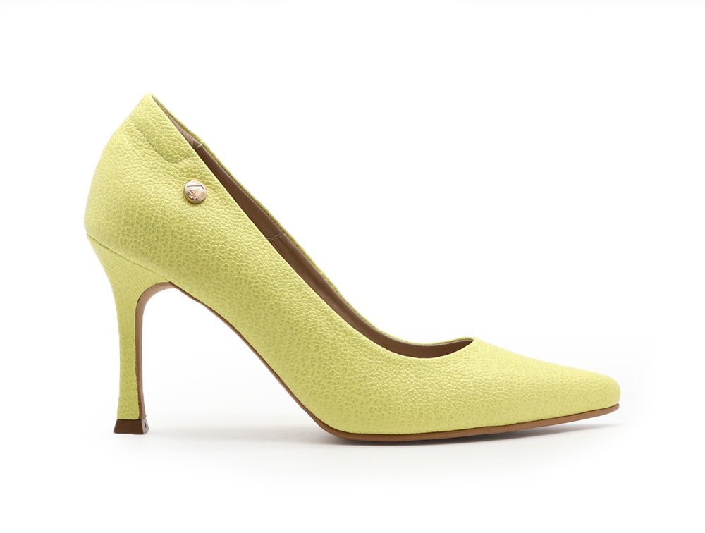 Zapatilla de tacon en cuero verde