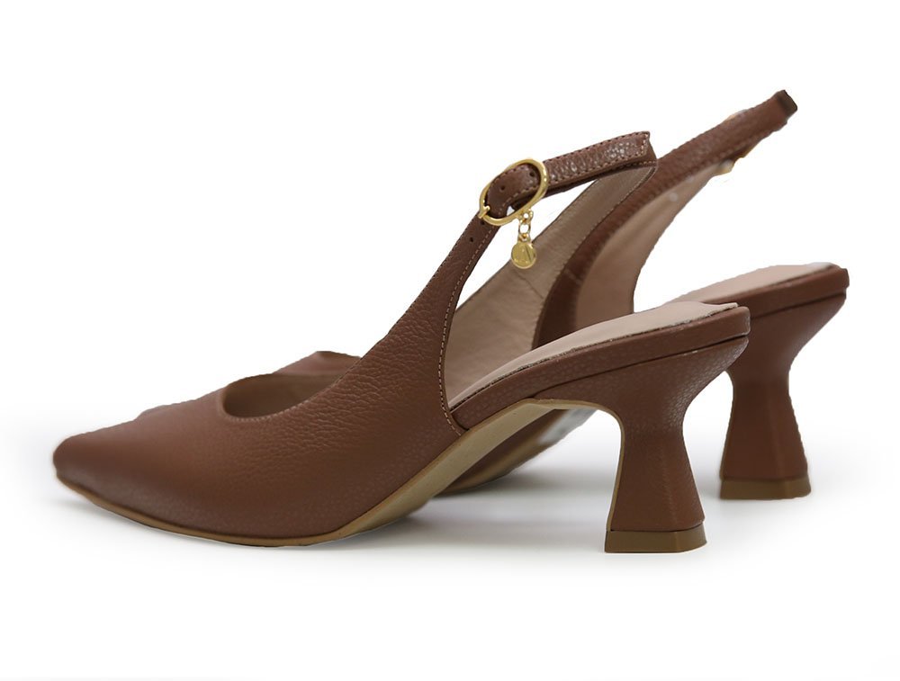 Alternative view of Zapatilla de tacón en cuero coñac