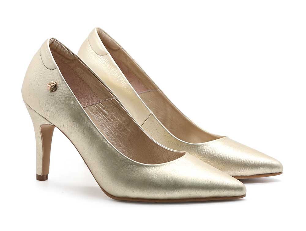 Alternative view of Zapatilla de tacon en cuero dorado