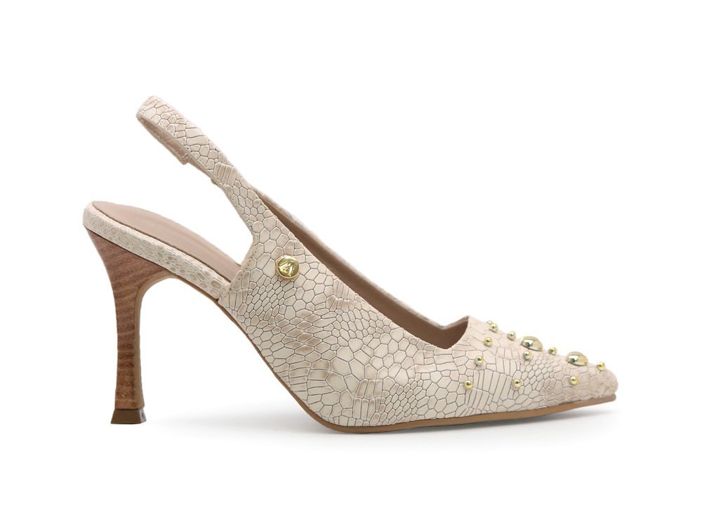 Zapatilla de tacon en cuero talco