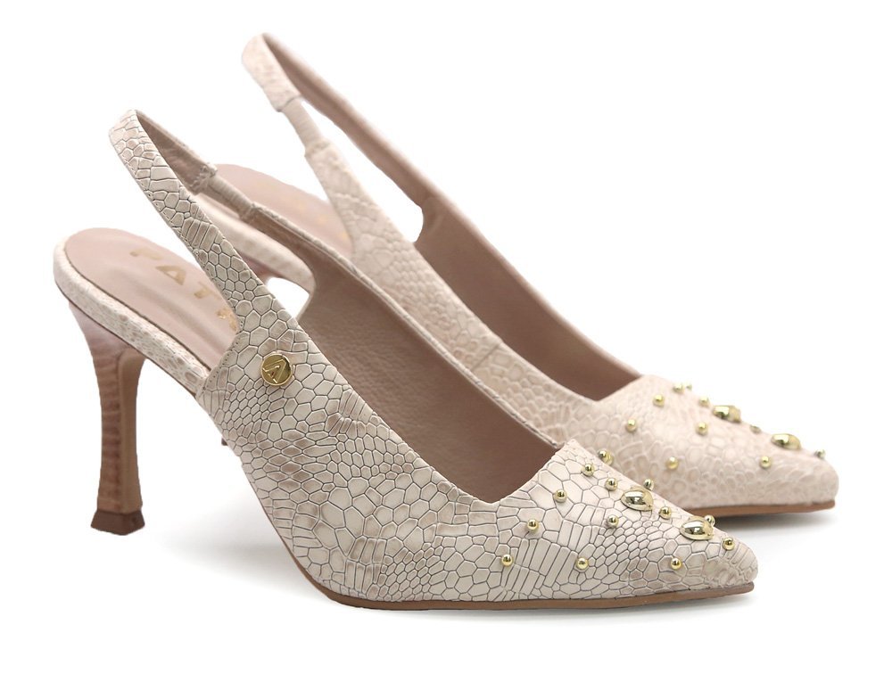 Alternative view of Zapatilla de tacon en cuero talco