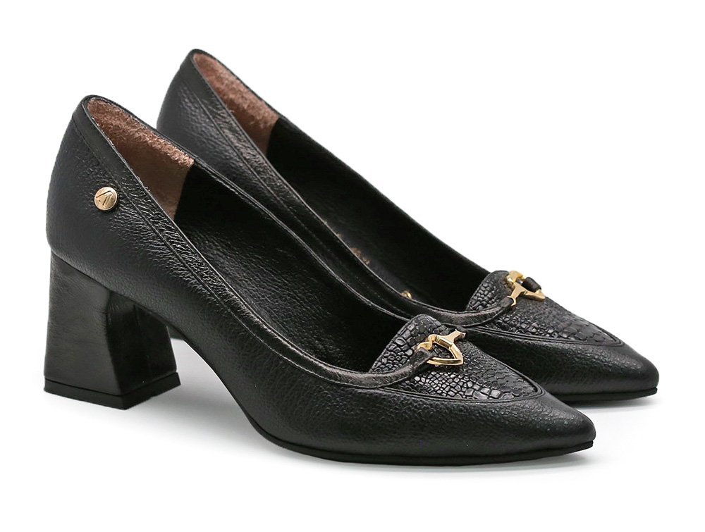 Alternative view of Zapatilla de tacon en cuero negro