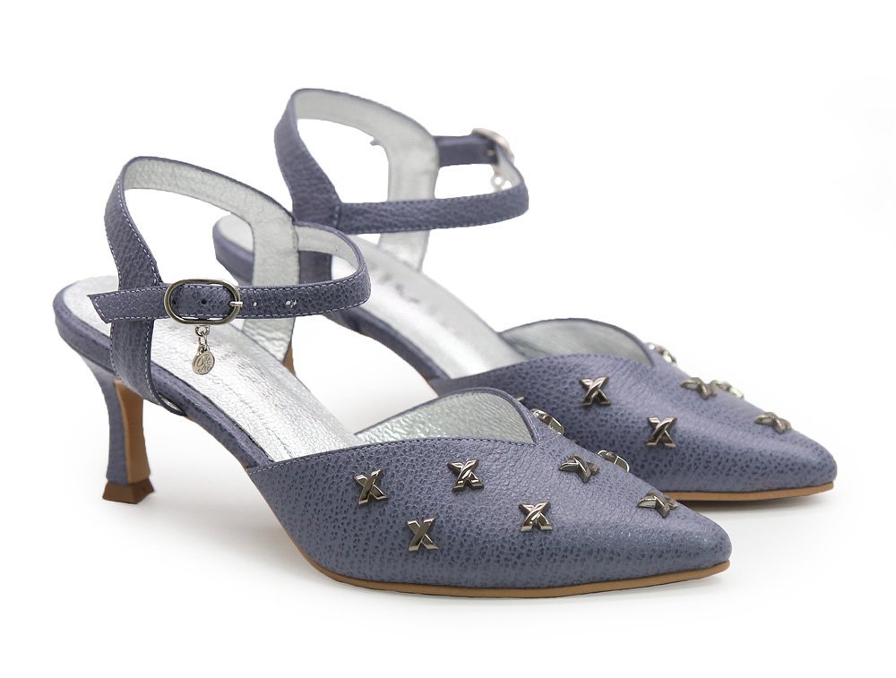 Alternative view of Zapatilla de tacon en cuero azul