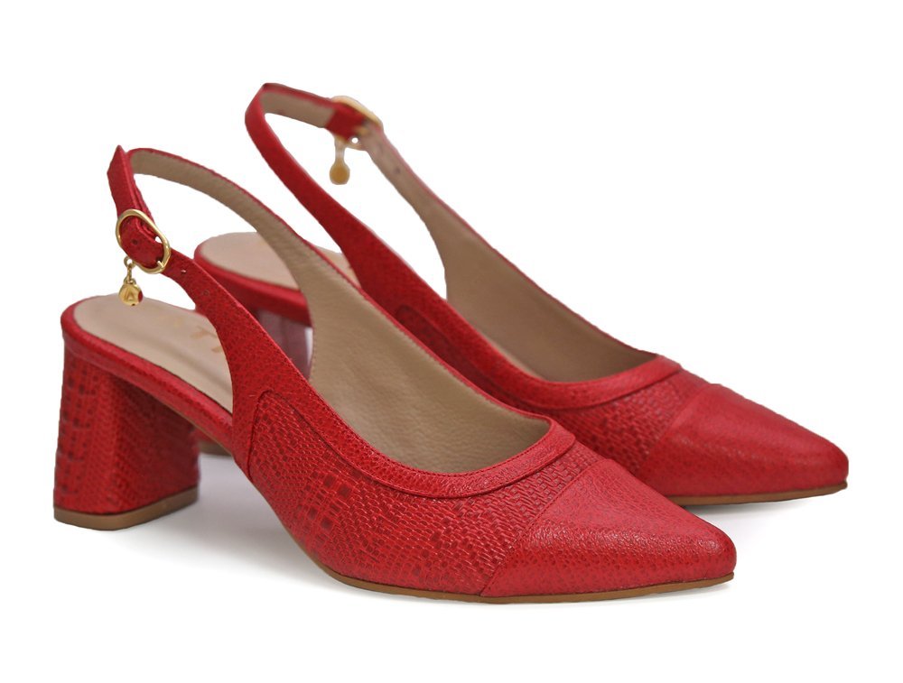 Alternative view of Zapatilla de tacon en cuero rojo