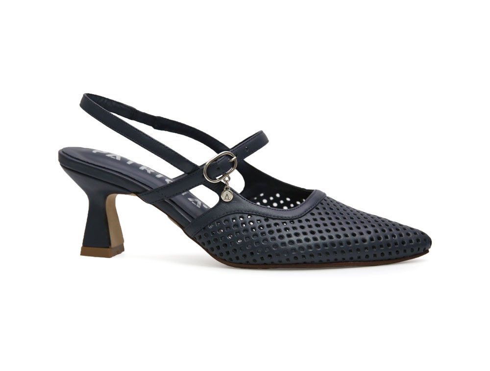 Zapatilla de tacon en cuero azul