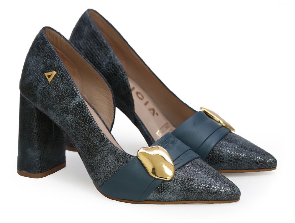 Alternative view of Zapatilla de tacon en cuero azul