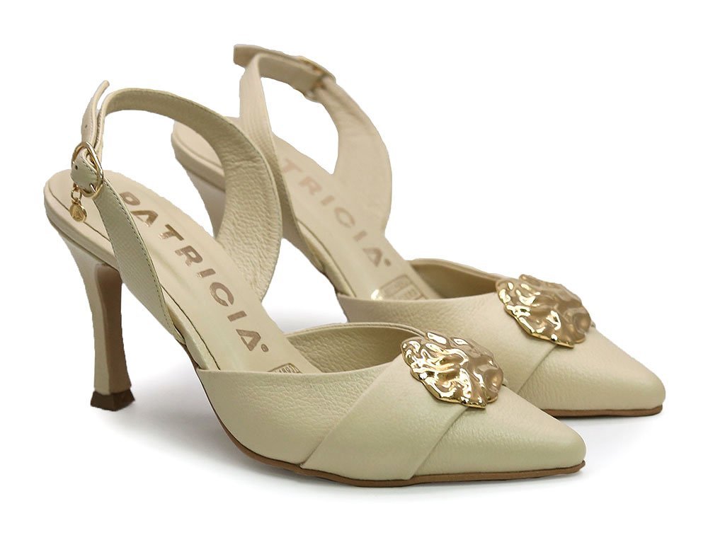 Alternative view of Zapatilla de tacon en cuero nata