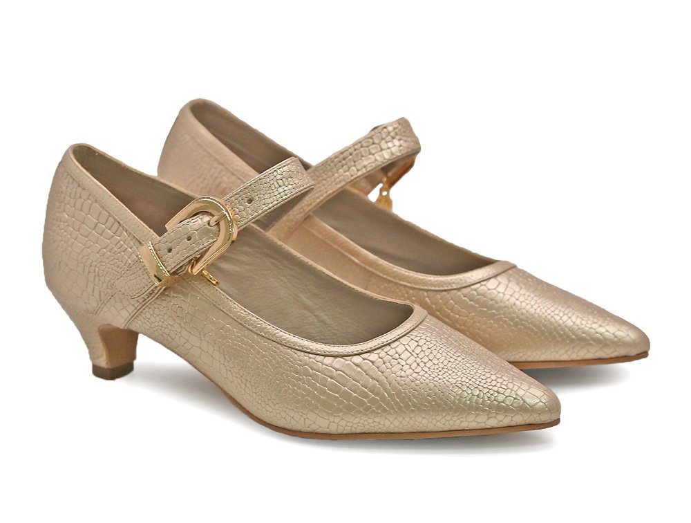 Alternative view of Zapatilla de tacon en cuero dorado