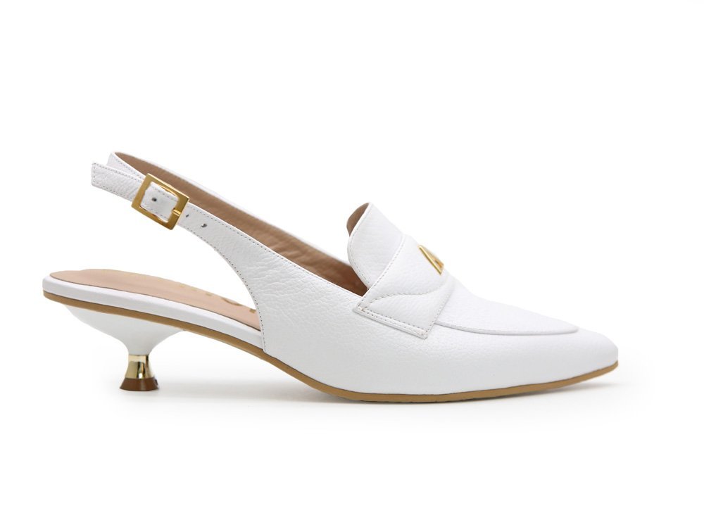 Zapatilla de tacon en cuero blanco