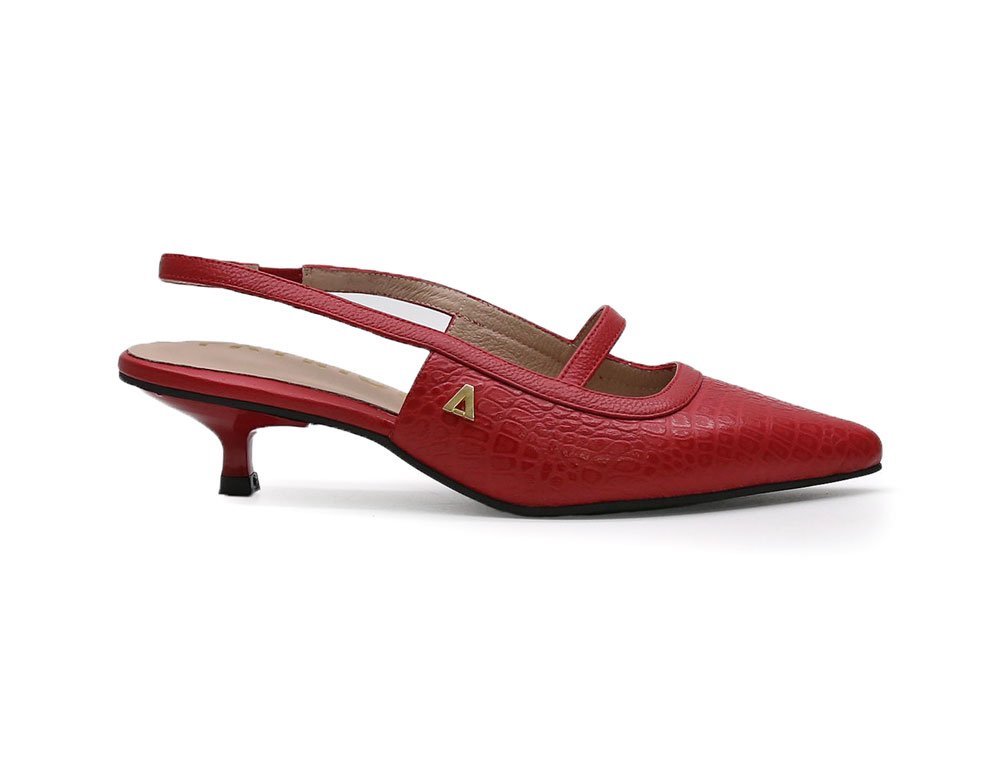 Zapatilla de tacon en cuero rojo