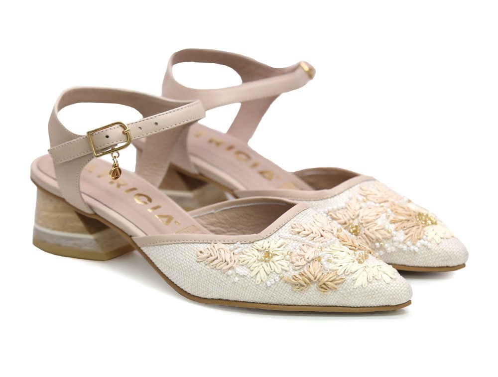 Zapatilla de tacon en cuero nude - Image 2