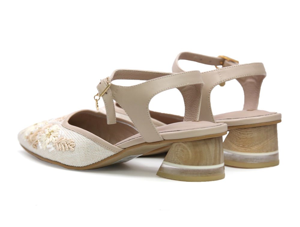 Zapatilla de tacon en cuero nude - Image 3