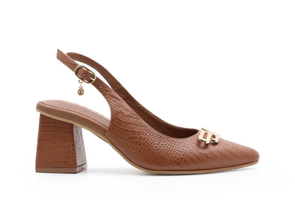 Zapatilla de tacon en cuero miel