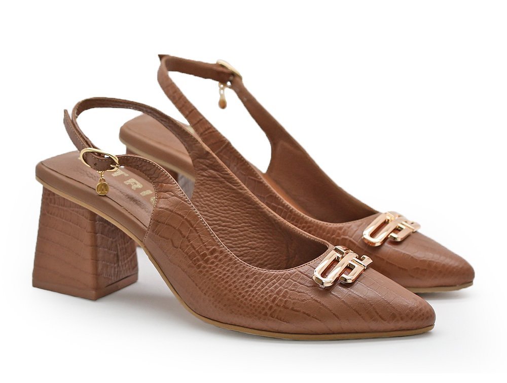 Zapatilla de tacon en cuero miel - Imagen 2