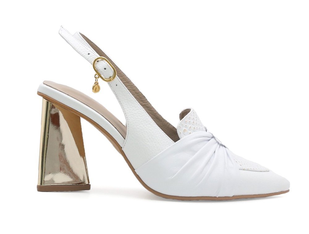 Zapatilla de tacon en cuero blanco