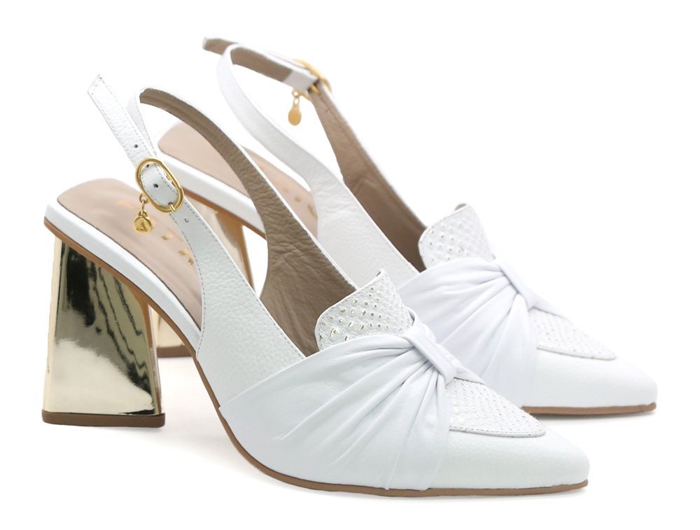 Alternative view of Zapatilla de tacon en cuero blanco